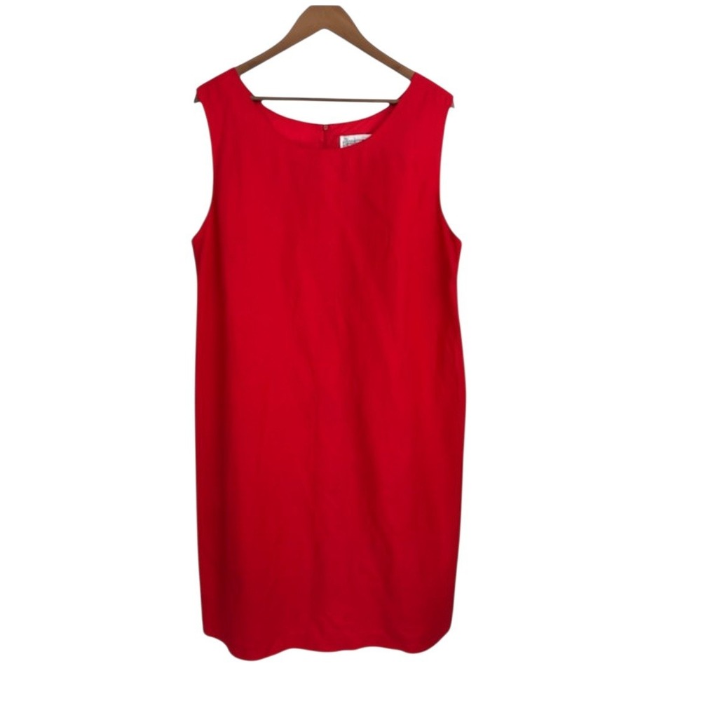 Jessica Howard Woman Red Linen Blend Sleeveless Shift Midi Dress Plus Size 18W
